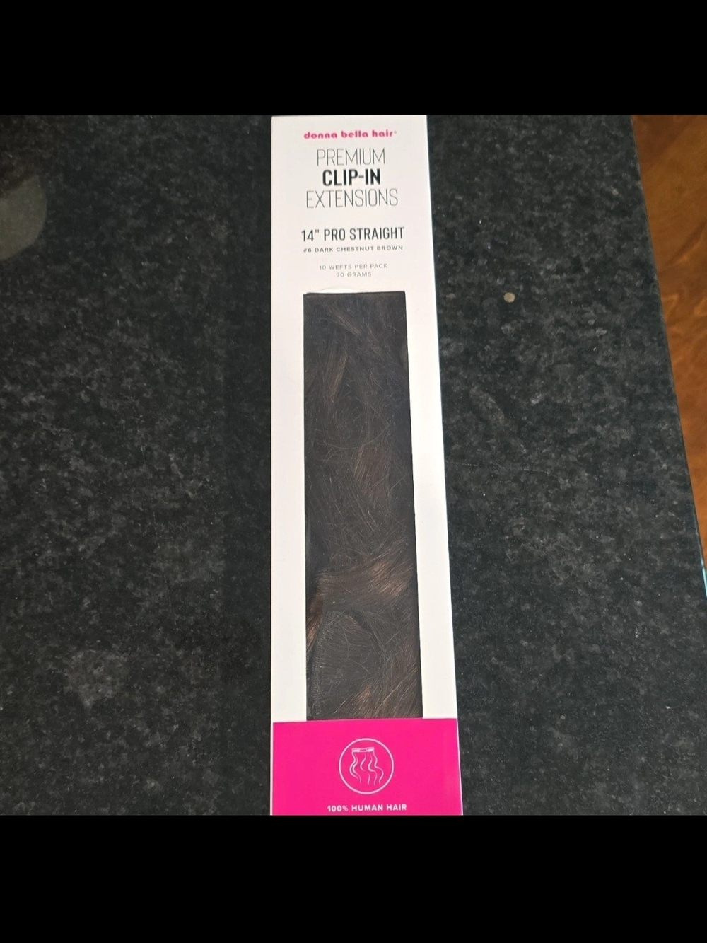 Donna BELLA hair 14 Inch Straight Dark Chestnut BROWN CLIP IN EXTENSIONS